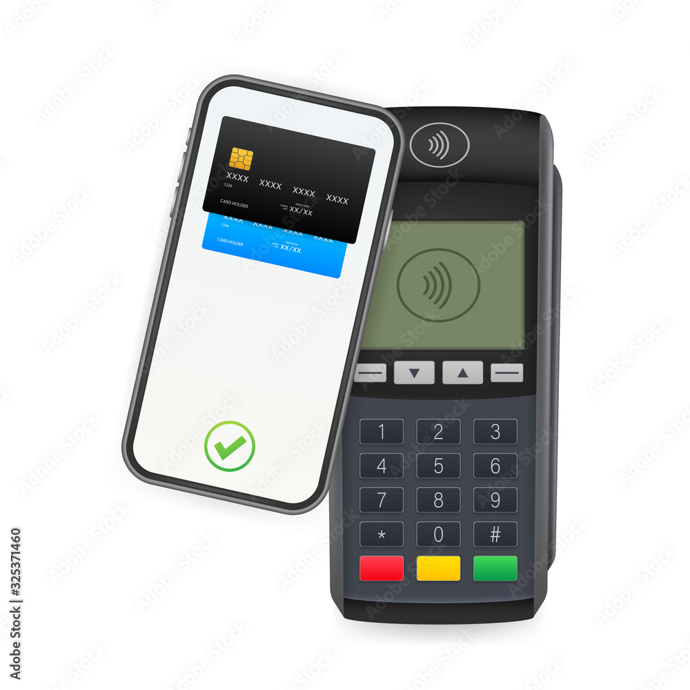 Contactless Payment Methods Mobile smart phone and wireless POS Terminal realistic style. Vector stock illustration Contactless Payment Methods Mobile smart phone and wireless POS Terminal realistic style. Vector stock illustration