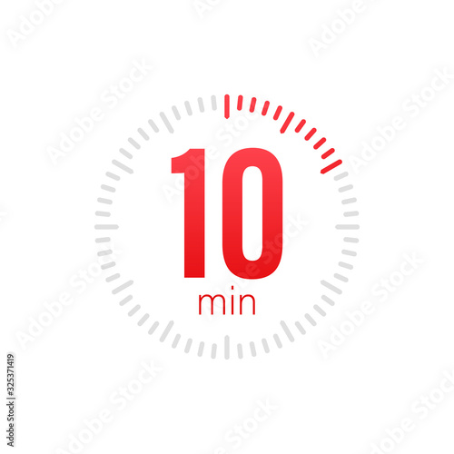 The 10 minutes, stopwatch vector icon. Stopwatch icon in flat style, 10 minutes timer on on color background. Vector stock illustration.