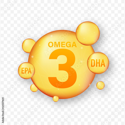 Omega Fatty Acid, EPA, DHA. Omega Three, Natural Fish, Plants Oil. Vector stock illustration.