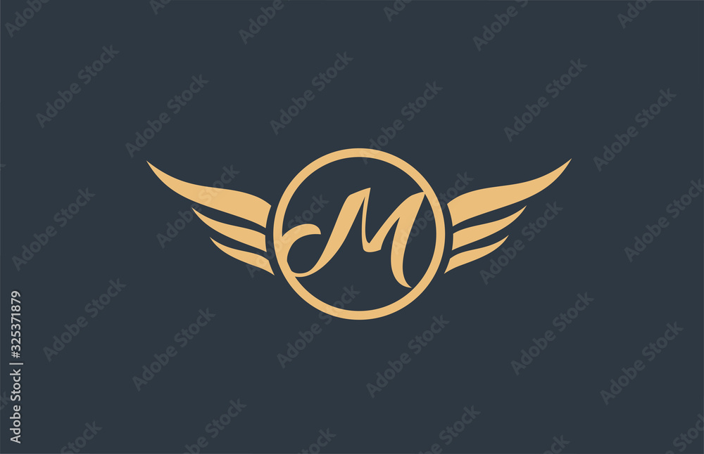 M yellow blue alphabet letter logo with wing wings icon and circle for business design and company M yellow blue alphabet letter logo with wing wings icon and circle for business design and company