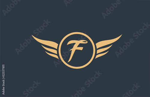 F yellow blue alphabet letter logo with wing wings icon and circle for business design and company