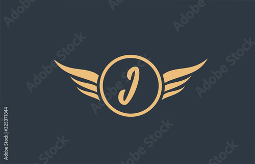 I yellow blue alphabet letter logo with wing wings icon and circle for business design and company
