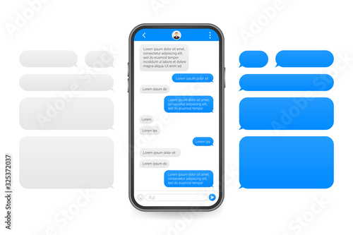Chat Interface Application with Dialogue window. Clean Mobile UI Design Concept. Sms Messenger. Vector stock illustration.