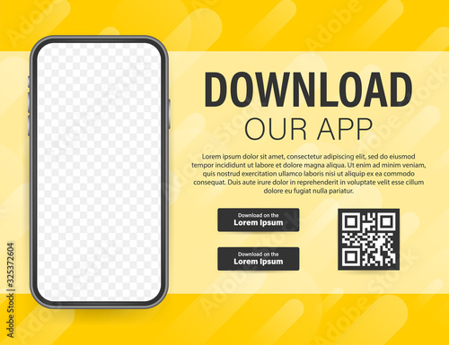 Download page of the mobile app. Empty screen smartphone for you app. Download app. Vector stock illustration
