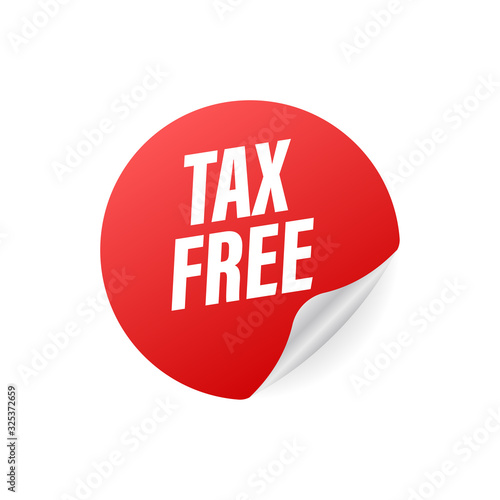Modern red tax free sign on white background. Vector stock illustration.