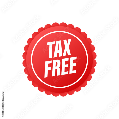 Modern red tax free sign on white background. Vector stock illustration.