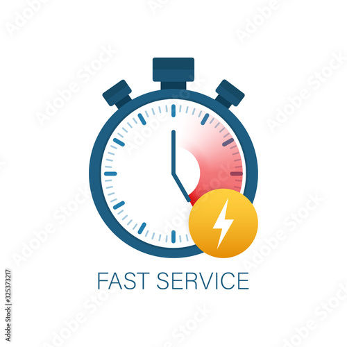 Fast service. Fast delivery icon, timely service, stopwatch. Vector stock illustration.