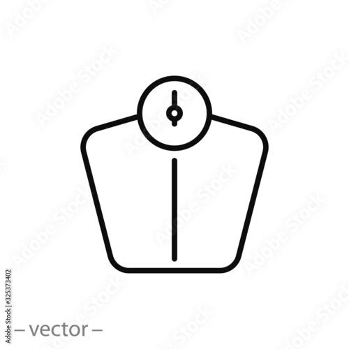 bathroom weight scale icon, weighing, thin line web symbol on white background - editable stroke vector illustration eps10