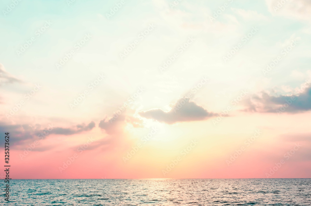 Sea and sunset in evening