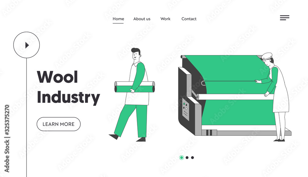 Modern Wool Textile Factory Website Landing Page. Plant Machinery Equipment, Machine for Yarn Producing. Wrapping Machine Making Cloth Rolls Web Page Banner. Cartoon Flat Vector Illustration, Line Art