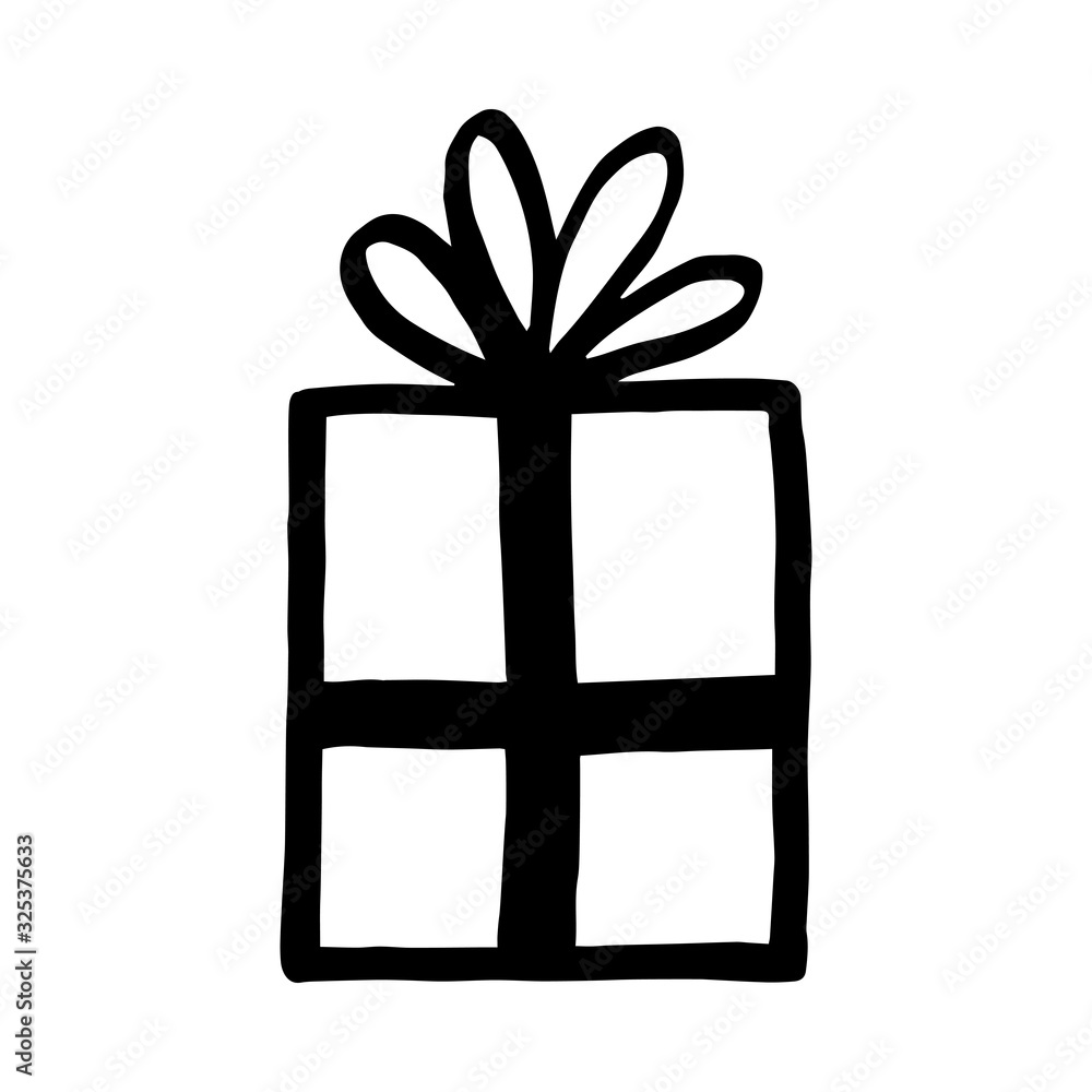 Winter Holiday pattern with  present. Vector illustration isolated on white background for Birthday, Merry Christmas, New year. Template design for invitation, poster, card. Doodle style.