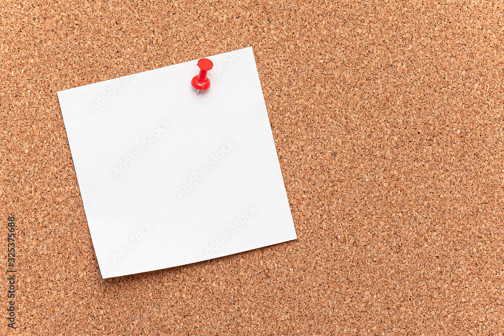 Blank Paper, hanging on the Board as Cork Tree with a red Pin, concept, office Blank Paper, hanging on the Board as Cork Tree with a red Pin, concept, office
