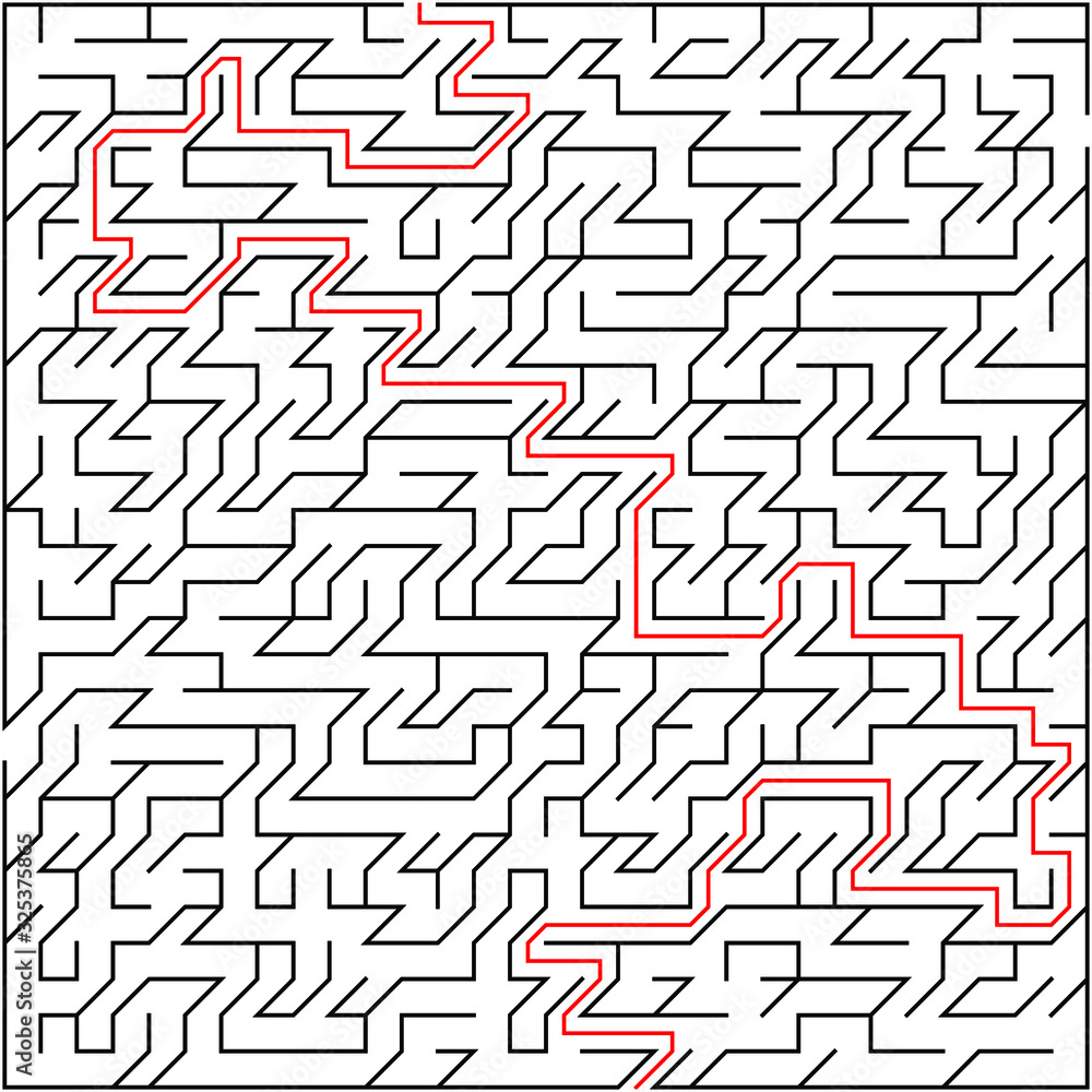 Black square maze(30x30) with help on a white background
