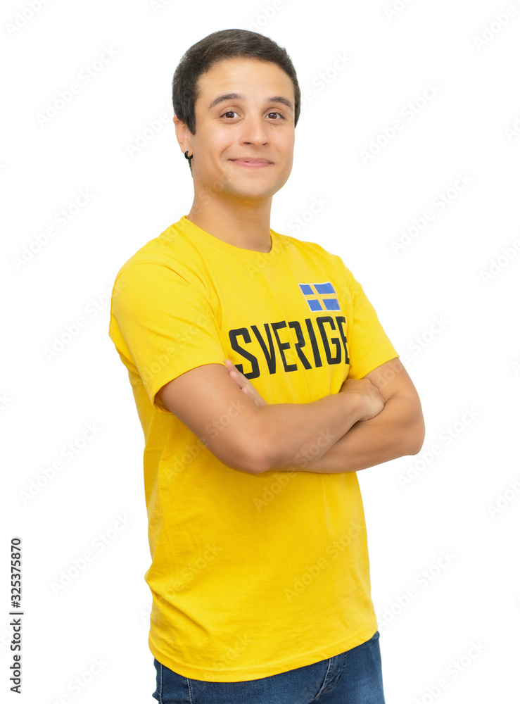 Happy swedish football fan with short hair Happy swedish football fan with short hair