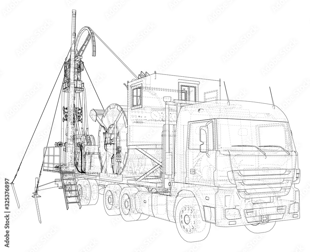 Coil Tubing unit machine Truck. EPS10 format. Vector created of 3d.