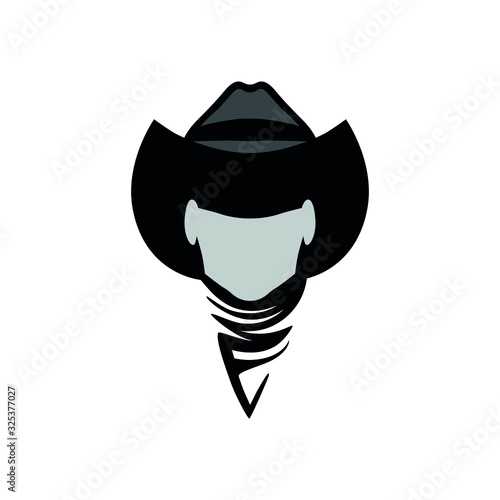 Cowboy head portrait symbol on white backdrop. Design element