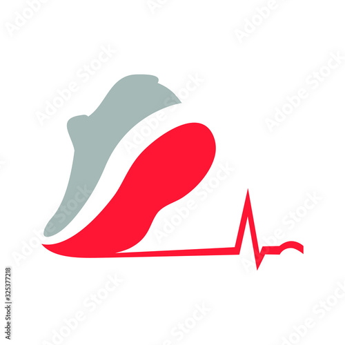 Running shoe symbol with a cardiogram on white backdrop. Design element