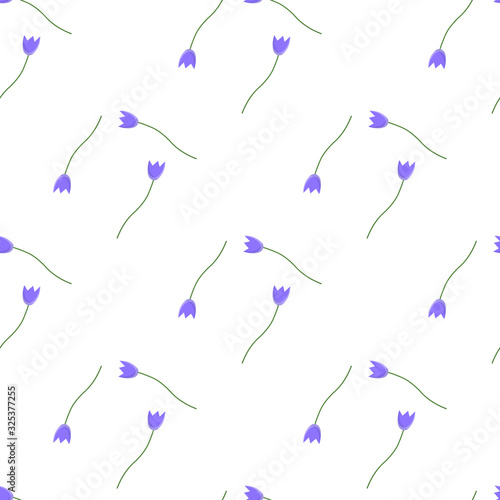 Spring colorful vector illustration with purple tulips. Cartoon style. Design for fabric, textile, wallpaper, posters, card, paper. Holiday print with flowers.
