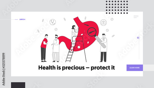 Gastroenterology and Helicobacter Disease.Website Landing Page. Man Suffering of Stomachache Causes of Gastritis, Patient Touch Painful Belly Web Page Banner. Cartoon Flat Vector Illustration Line Art