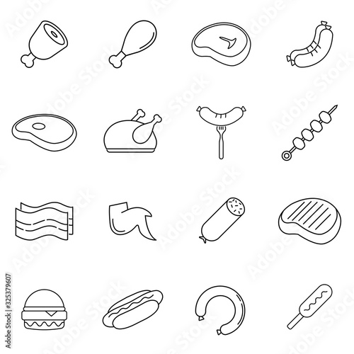 Meat and sausage related line icon set. Modern outline style icons collection. Perfect vector graphics