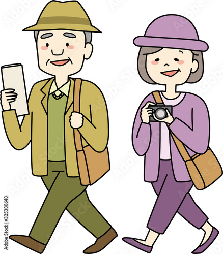 お出かけする老夫婦