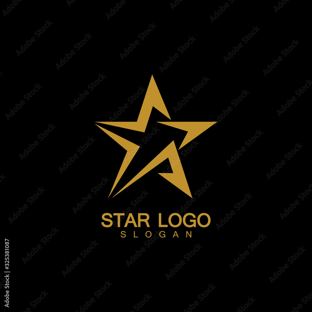 Gold Star Logo Vector in elegant Style with Black Background