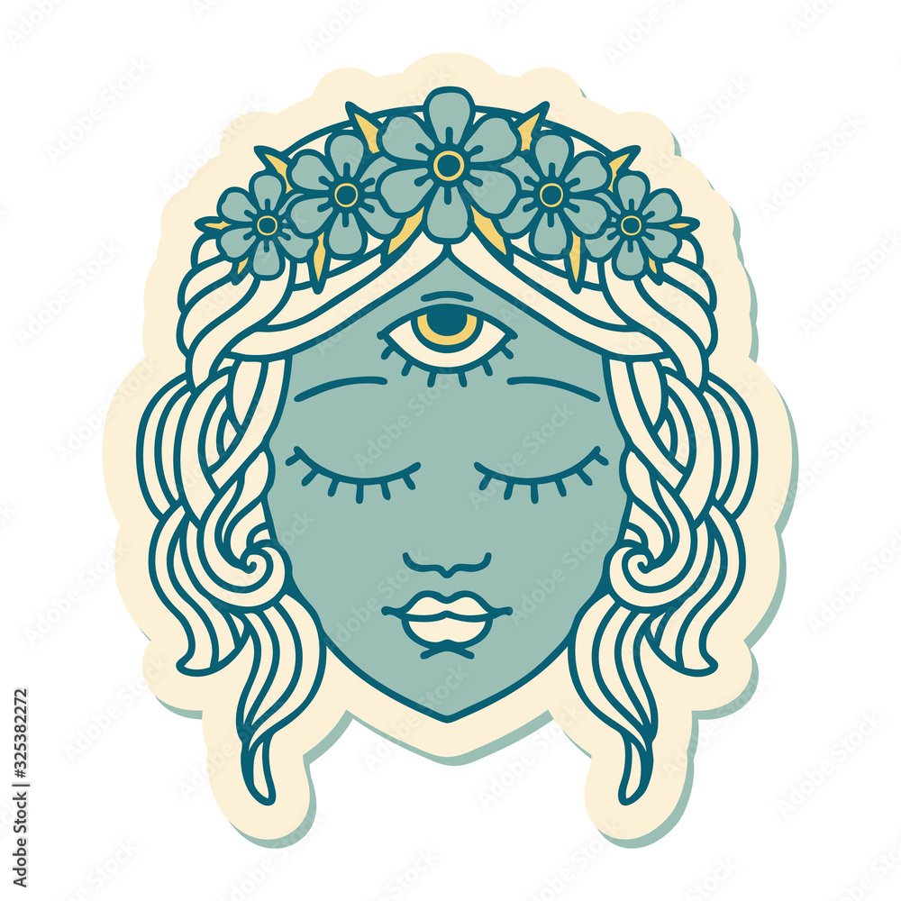 tattoo style sticker of female face tattoo style sticker of female face