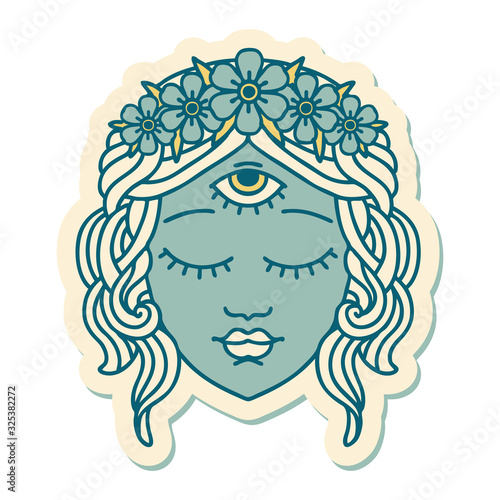 tattoo style sticker of female face