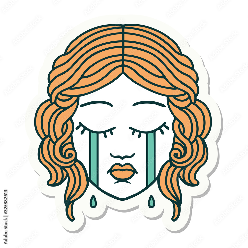 tattoo style sticker of female face crying tattoo style sticker of female face crying