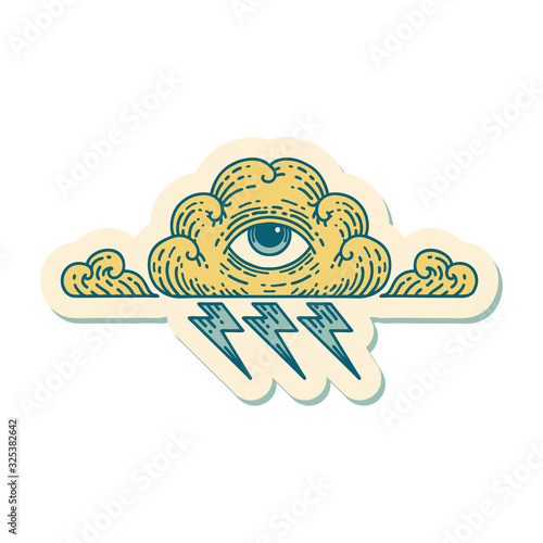 tattoo style sticker of an all seeing eye cloud