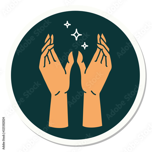 tattoo style sticker of mystic hands