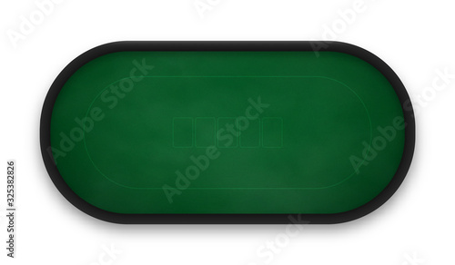 Poker table made of green cloth isolated on white background.