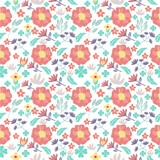 vector floral seamless pattern with summer herbs and butterflies