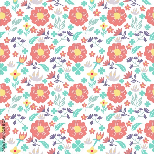 vector floral seamless pattern with summer herbs and butterflies