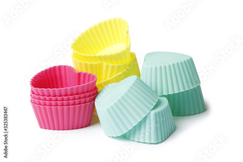 silicone mold for baking on a white background. Culinary accessories of the baker. Small baking cups. It is isolated.