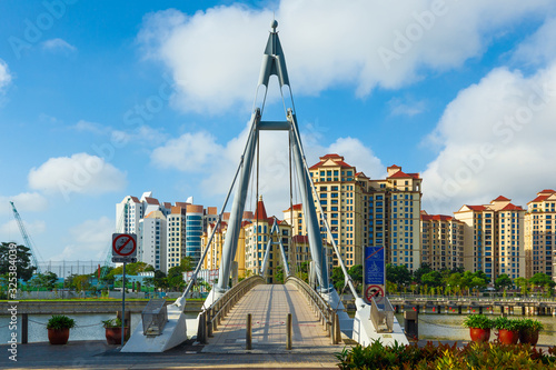 Photography pedestrian bridge over the river in Singapore