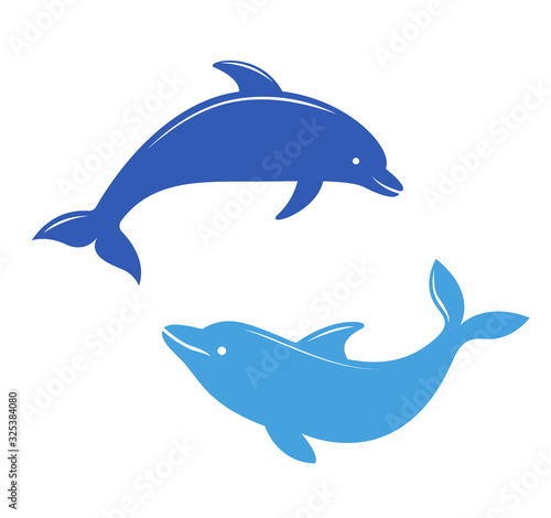 Dolphin silhouettes on the white background.