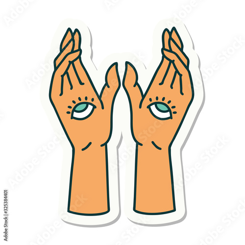 tattoo style sticker of mystic hands