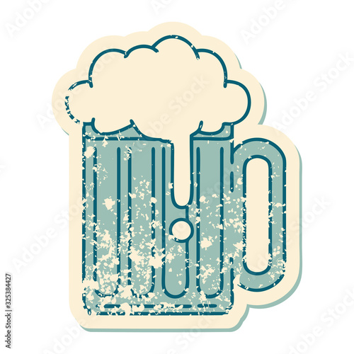 distressed sticker tattoo style icon of a beer tankard