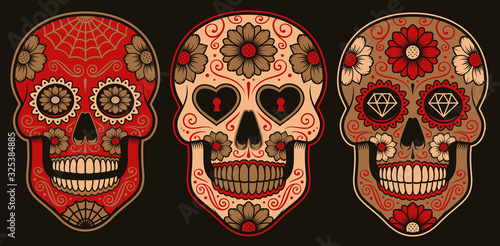 Set of vector Mexican sugar skulls