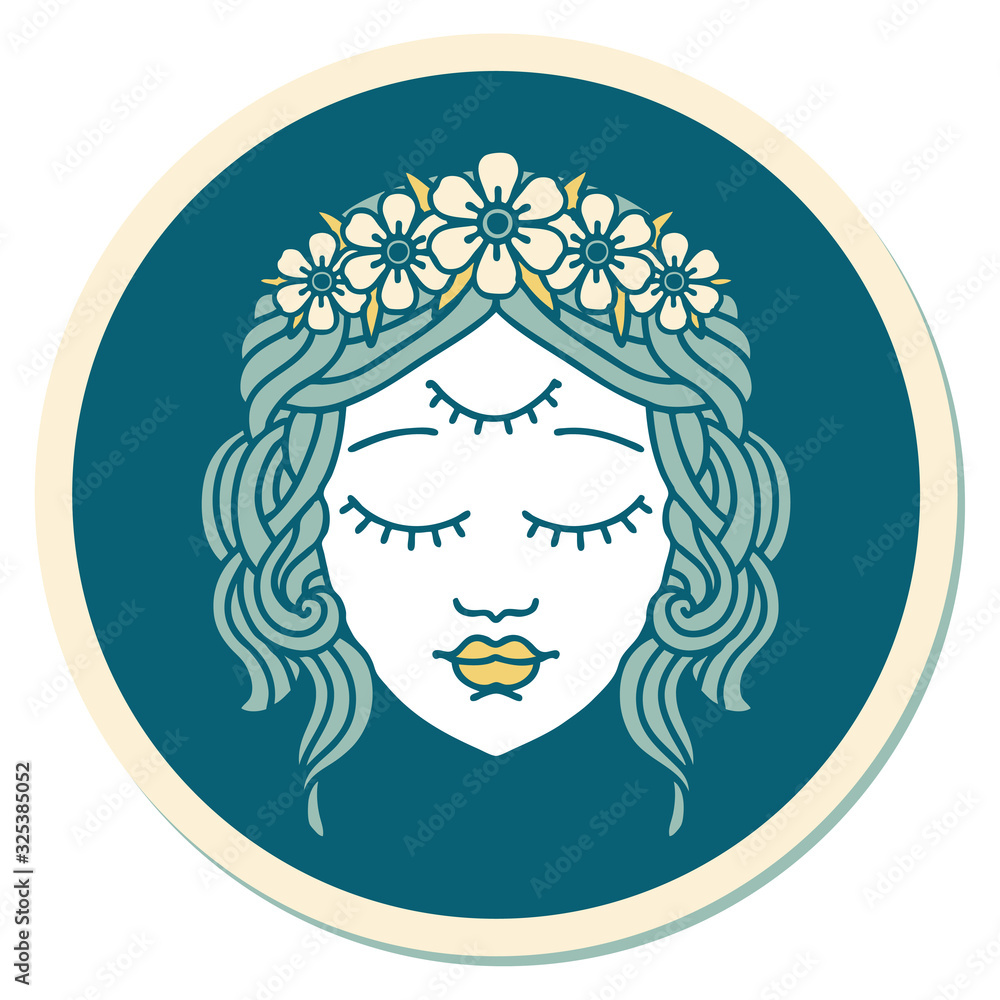 tattoo style sticker of female face with third eye tattoo style sticker of female face with third eye