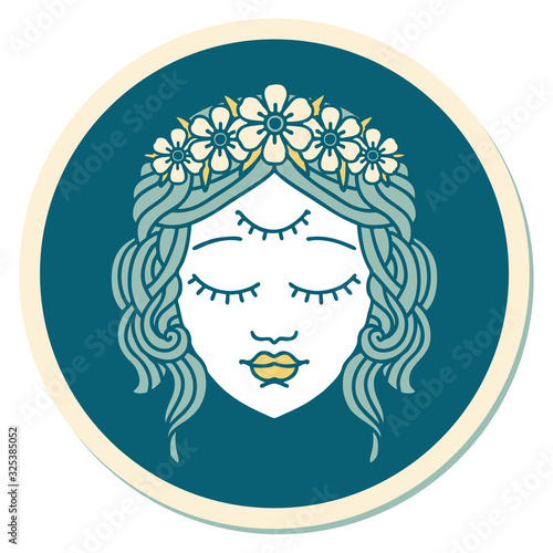 tattoo style sticker of female face with third eye