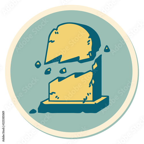 tattoo style sticker of a broken grave stone