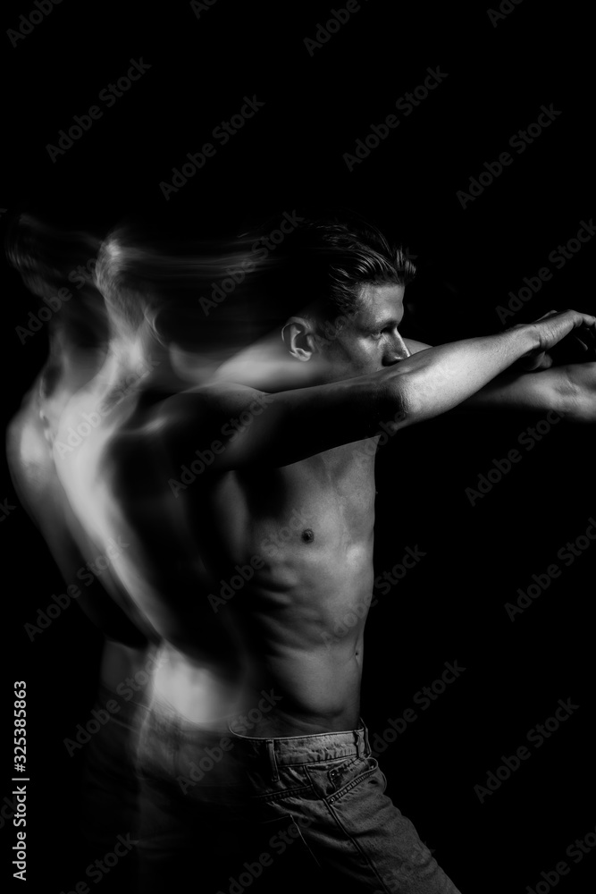 Emotional dreamy man portrait long exposure black and white photo. Searching for myself. Ghost. abstract conceptual artistic view. representation of subconscious feelings, doubts and thoughts. Emotional dreamy man portrait long exposure black and white photo. Searching for myself. Ghost. abstract conceptual artistic view. representation of subconscious feelings, doubts and thoughts.