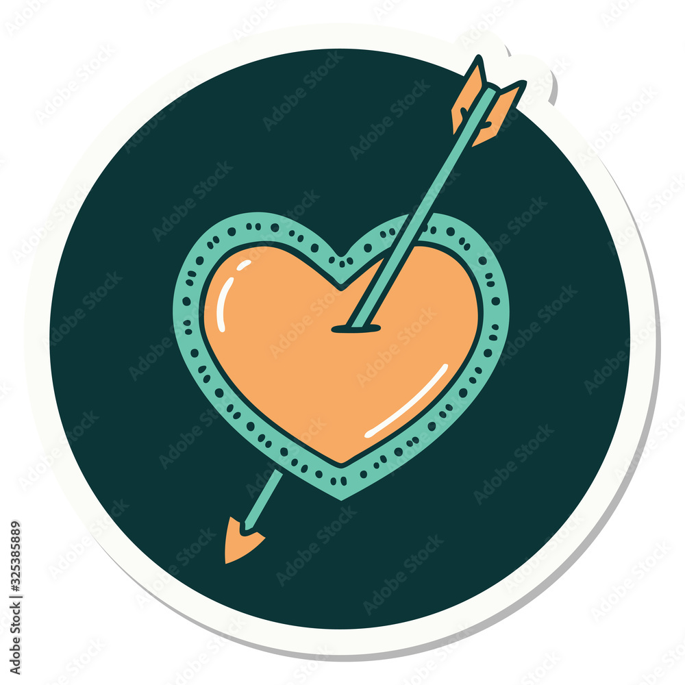 tattoo style sticker of an arrow and heart tattoo style sticker of an arrow and heart