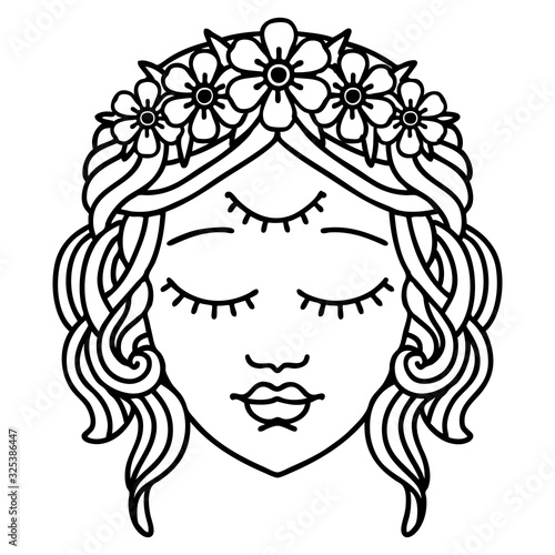 black line tattoo of female face with third eye