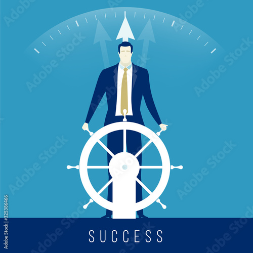 Leader. Businessman drives toward success. Business vector illustration.