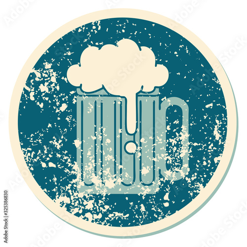 distressed sticker tattoo style icon of a beer tankard