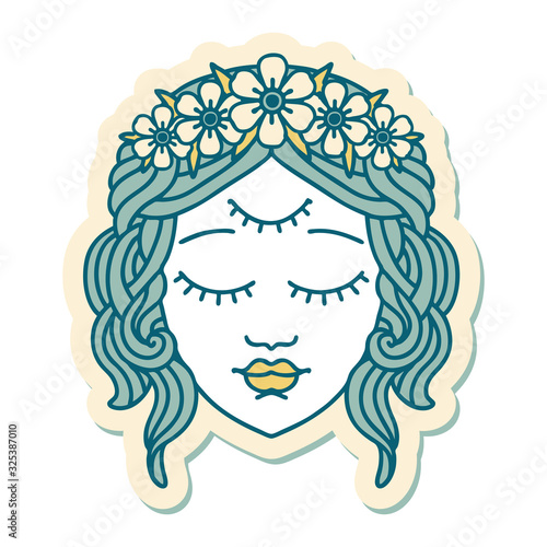 tattoo style sticker of female face with third eye
