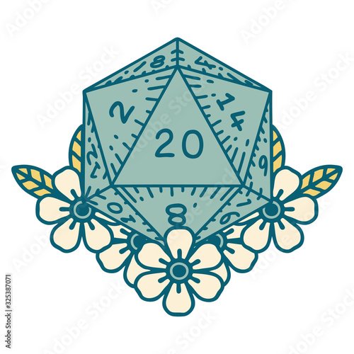 tattoo style icon of a d20 photo
